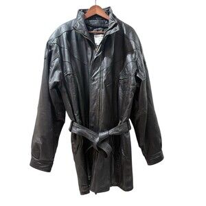 MEN'S SERGE PLATINI Short Trench Leather Coat Size Medium Vtg W Belt